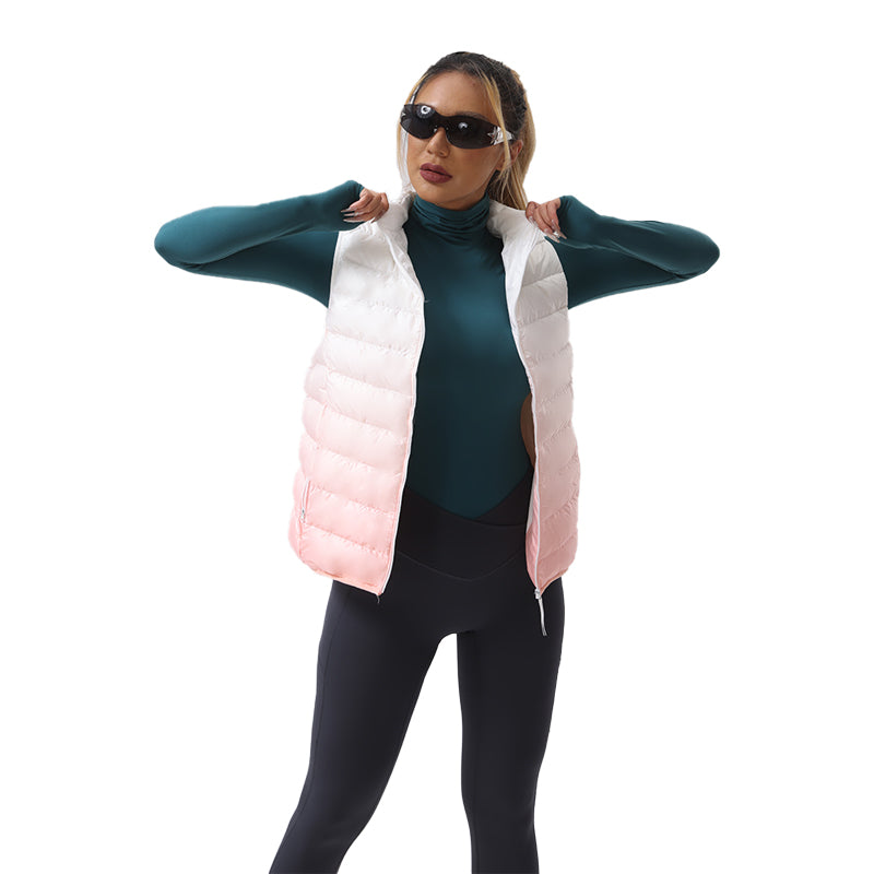 Ombre Print Puffer Hooded Vest