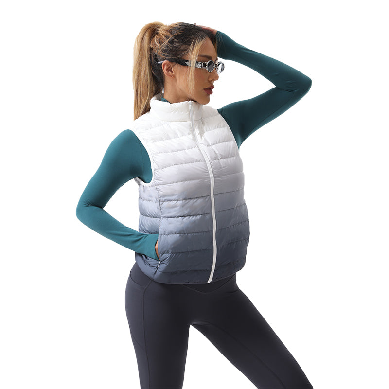 Ombre Print Puffer Hooded Vest