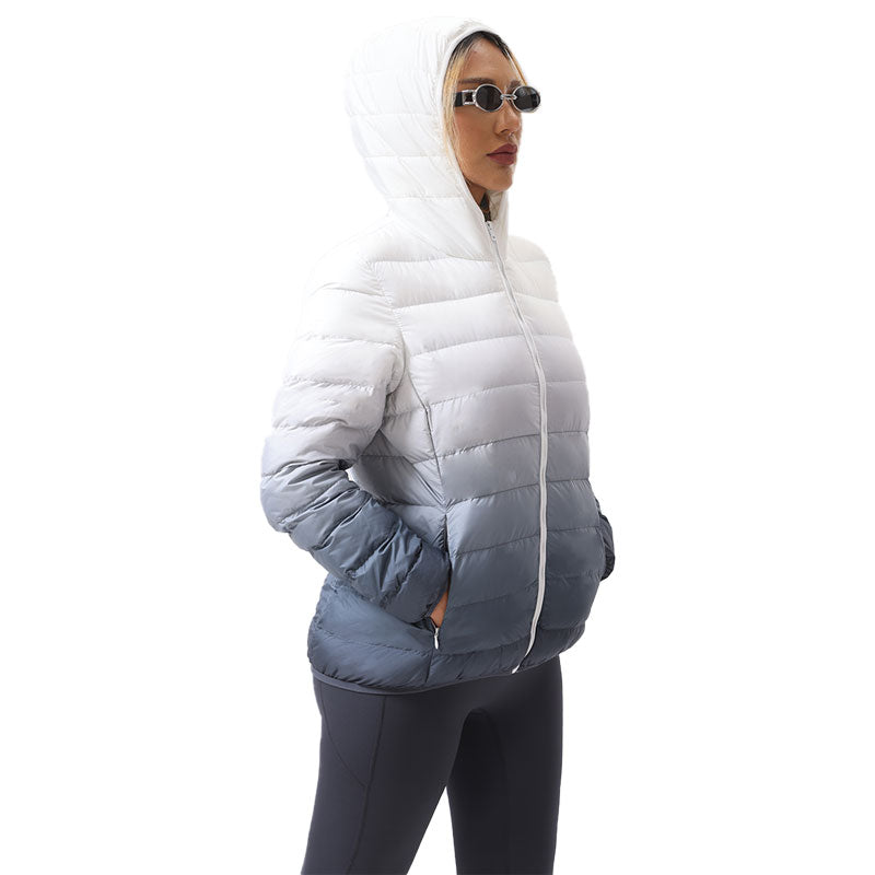 Ombre Print Puffer Hooded Coat