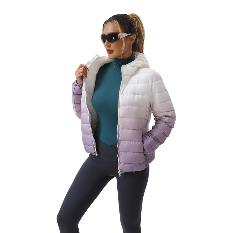 Ombre Print Puffer Hooded Coat