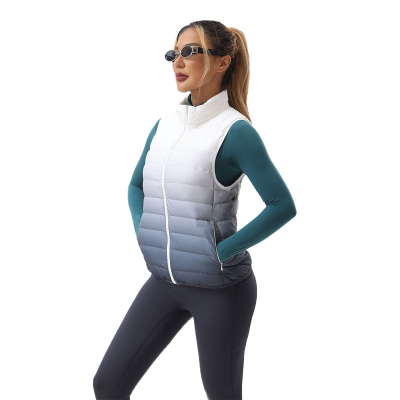 Ombre Print Puffer Hooded Vest