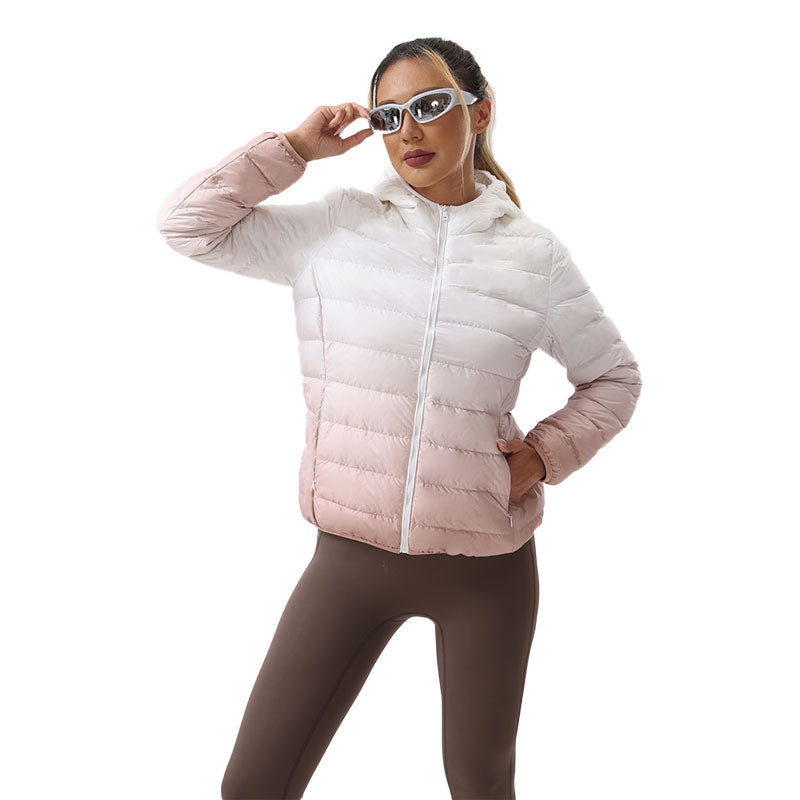 Ombre Print Puffer Hooded Coat
