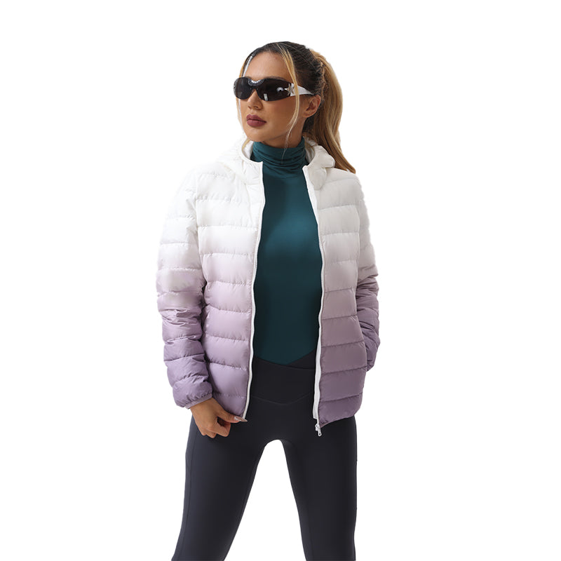 Ombre Print Puffer Hooded Coat