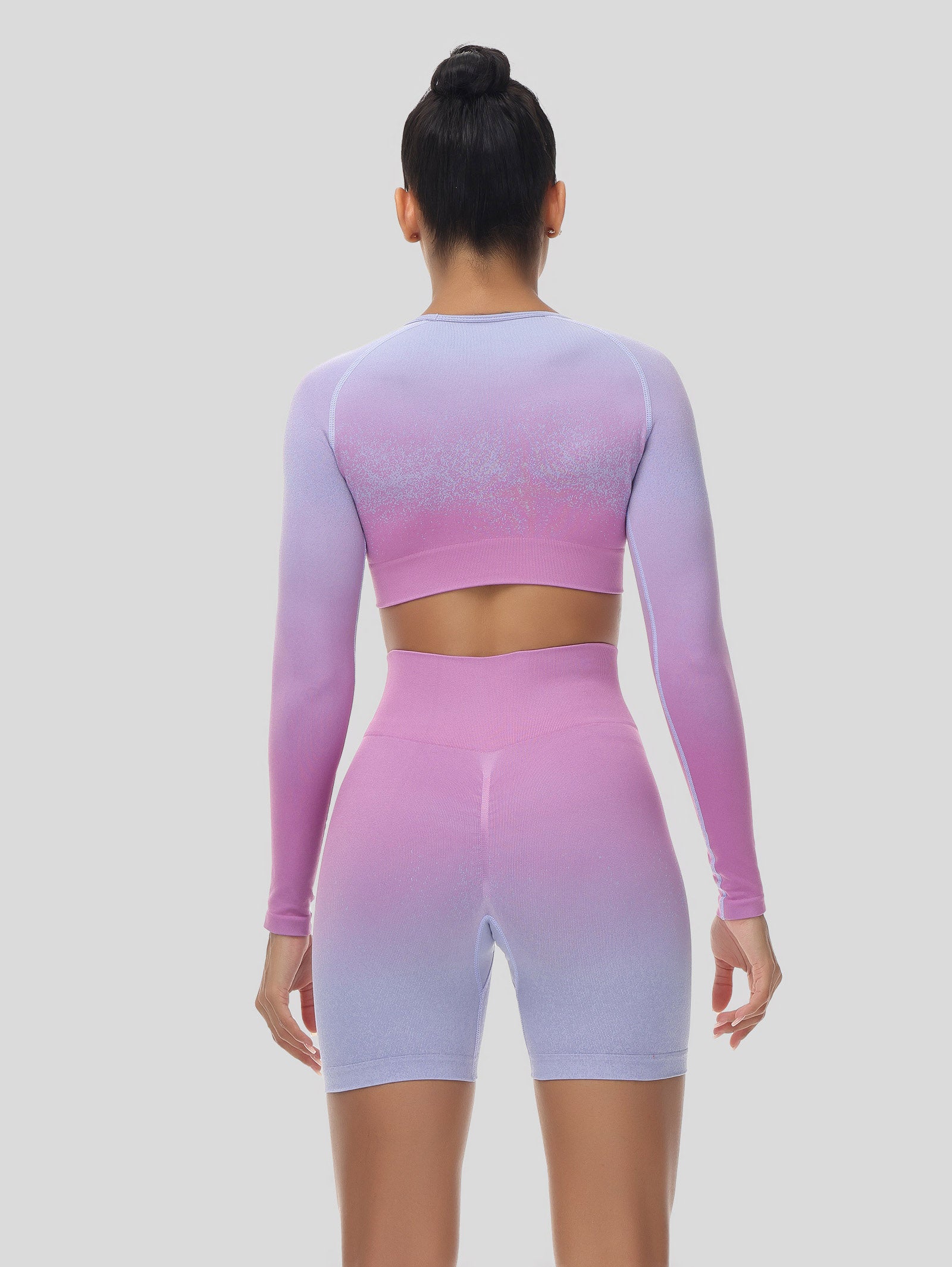 Ombre Crop Long Sleeve Top & Ombre Butt Lifting Biker Shorts