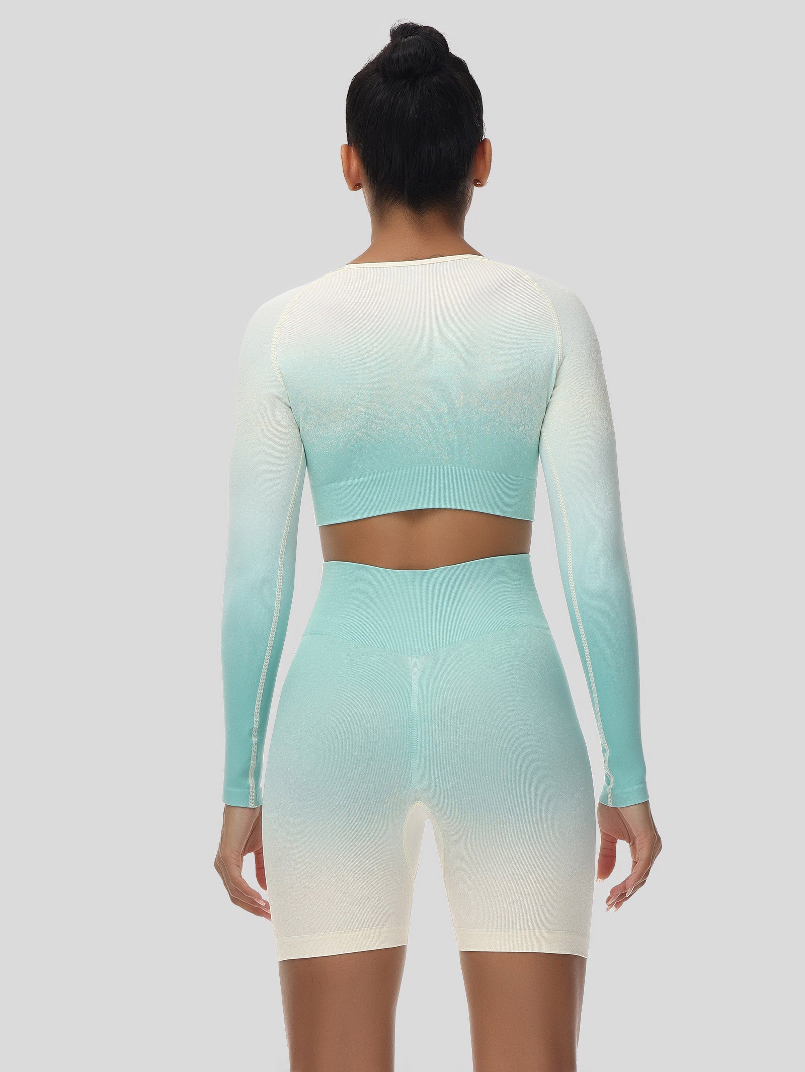Ombre Crop Long Sleeve Top & Ombre Butt Lifting Biker Shorts