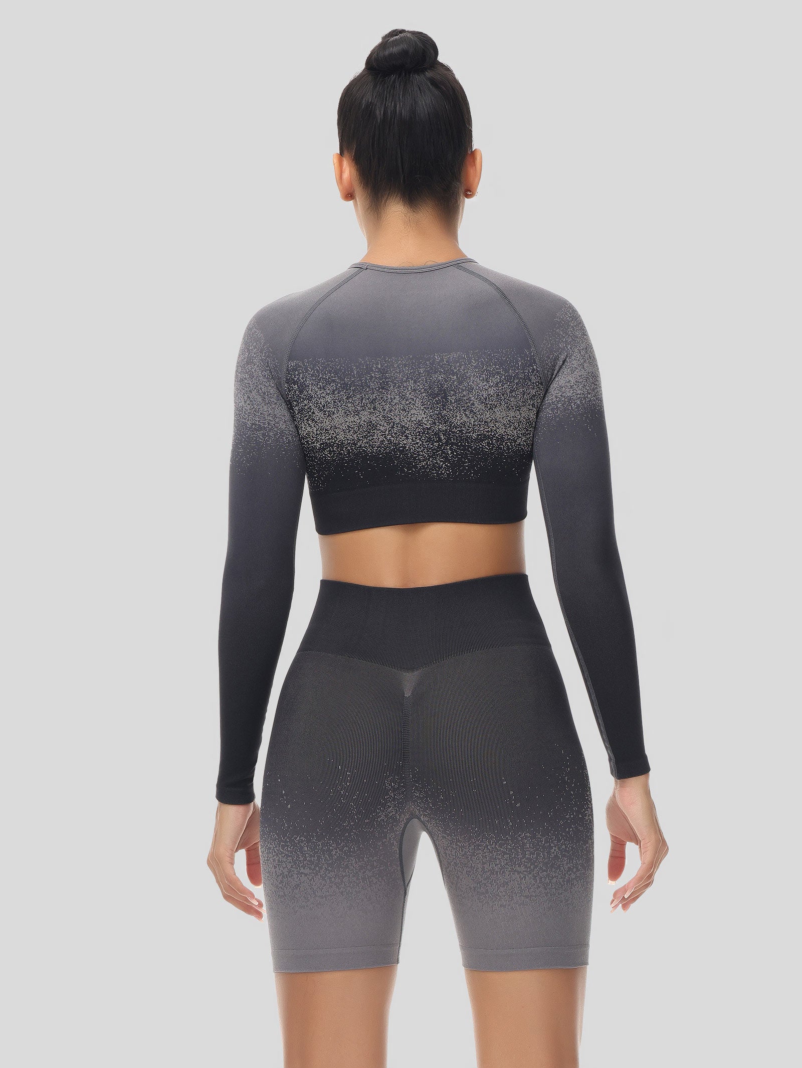 Ombre Crop Long Sleeve Top & Ombre Butt Lifting Biker Shorts