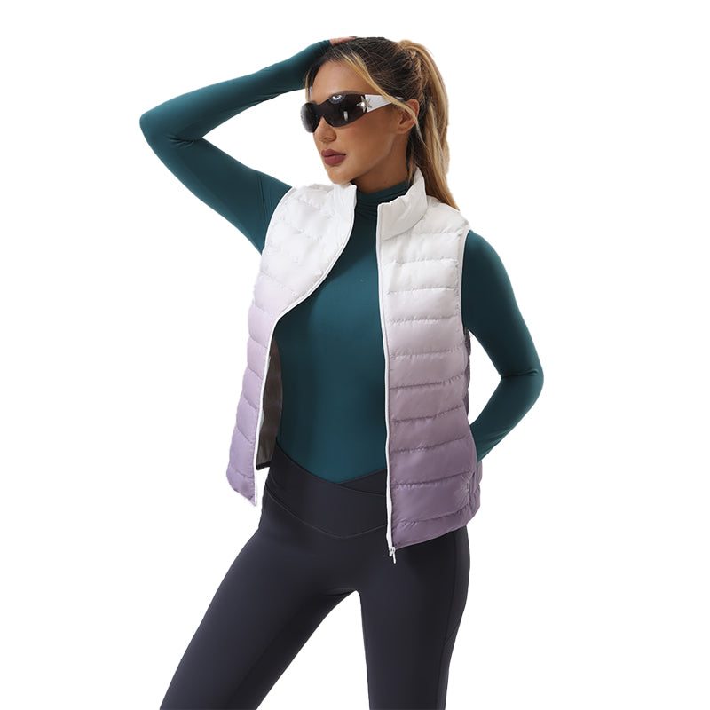 Ombre Print Puffer Hooded Vest