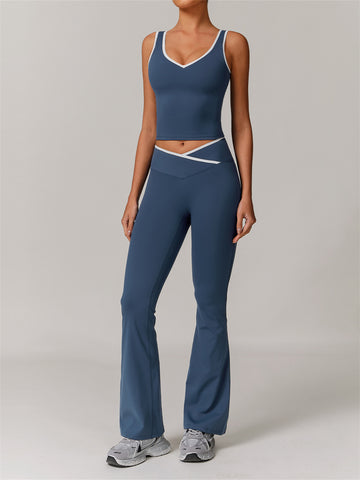 Cross Waist Fitness Tank Flare Pants Set