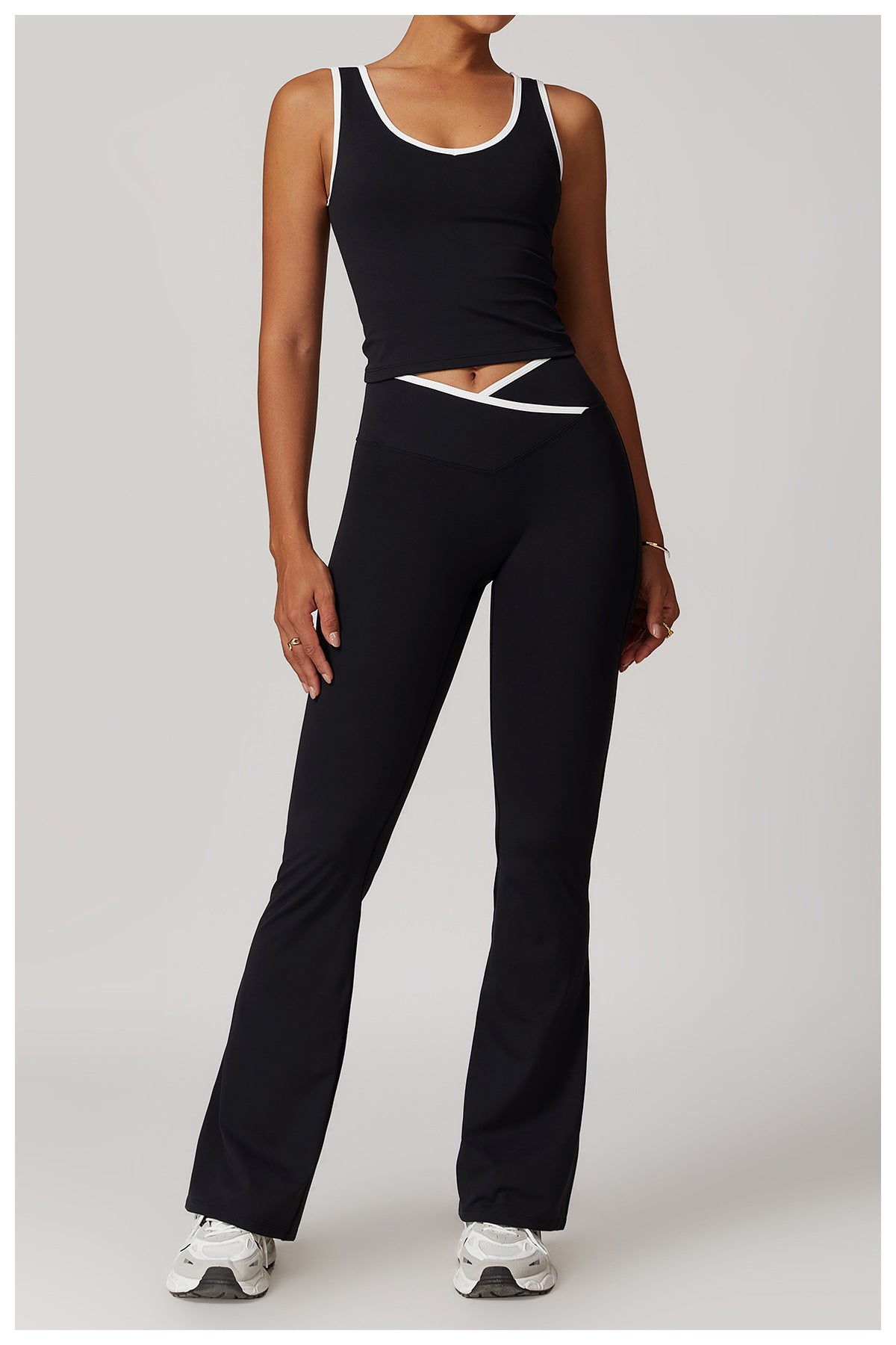Cross Waist Fitness Tank Flare Pants Set
