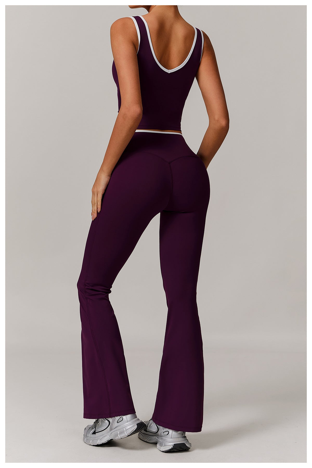 Cross Waist Fitness Tank Flare Pants Set