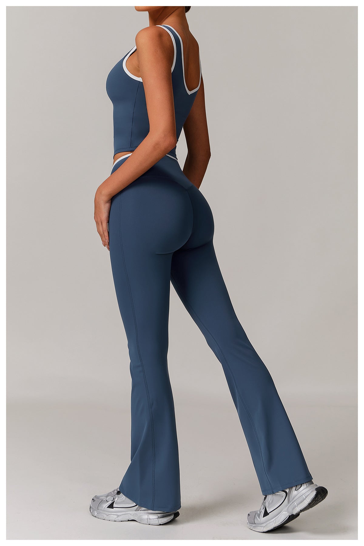 Cross Waist Fitness Tank Flare Pants Set