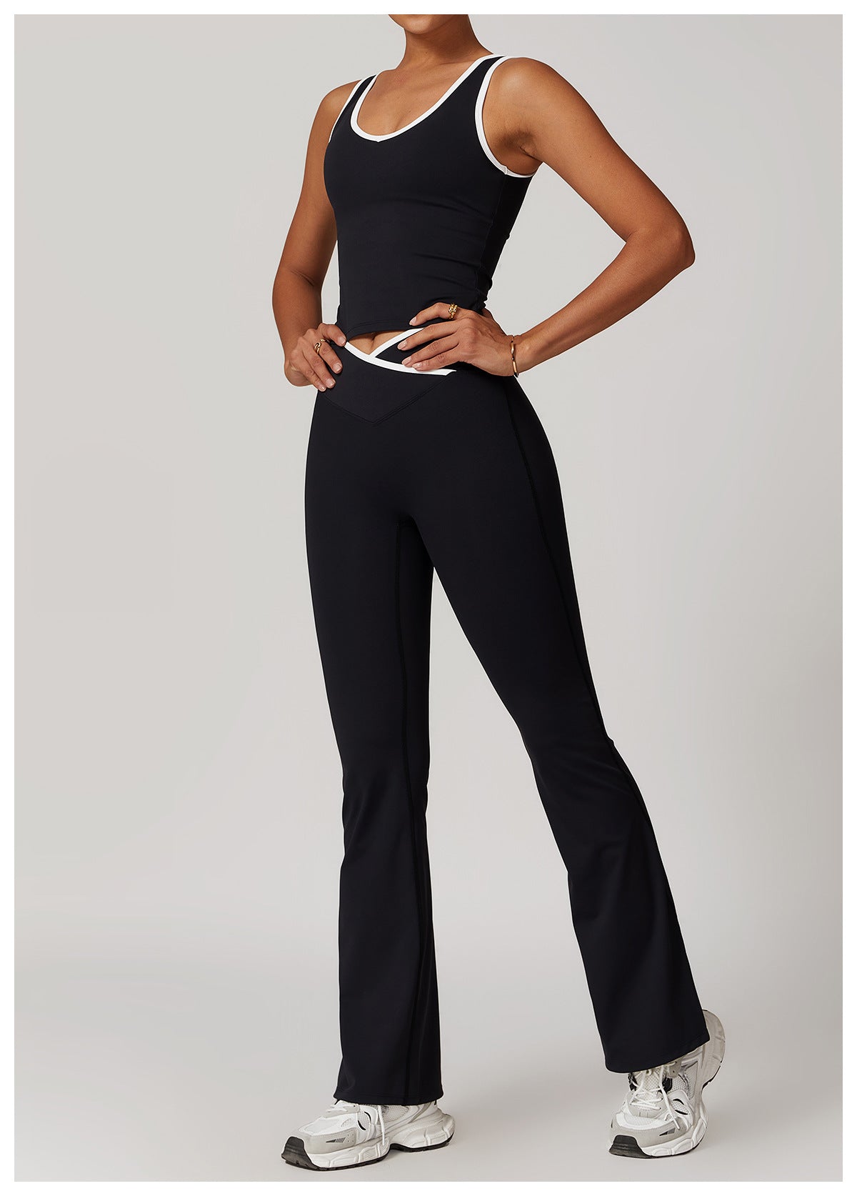 Cross Waist Fitness Tank Flare Pants Set