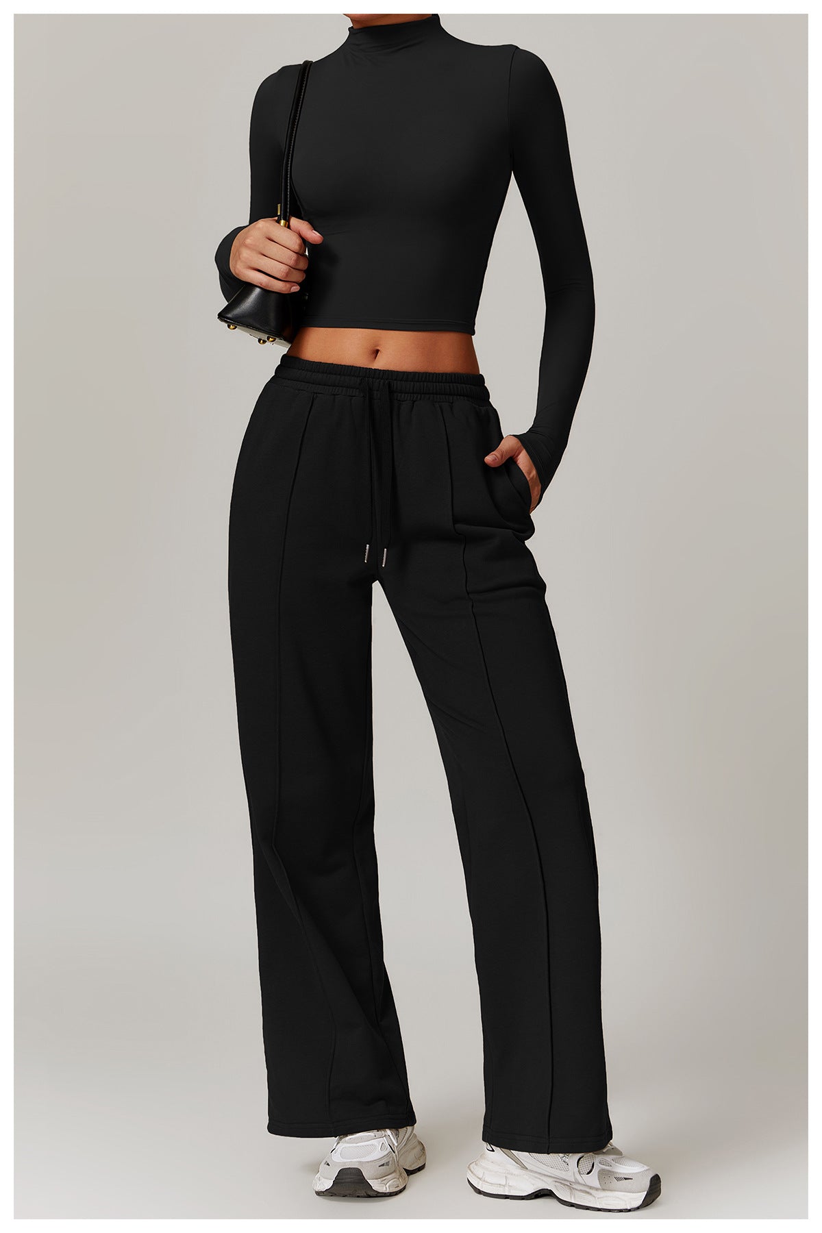 Sporty Chic High Neck Long Sleeve & Lounge Pants Set