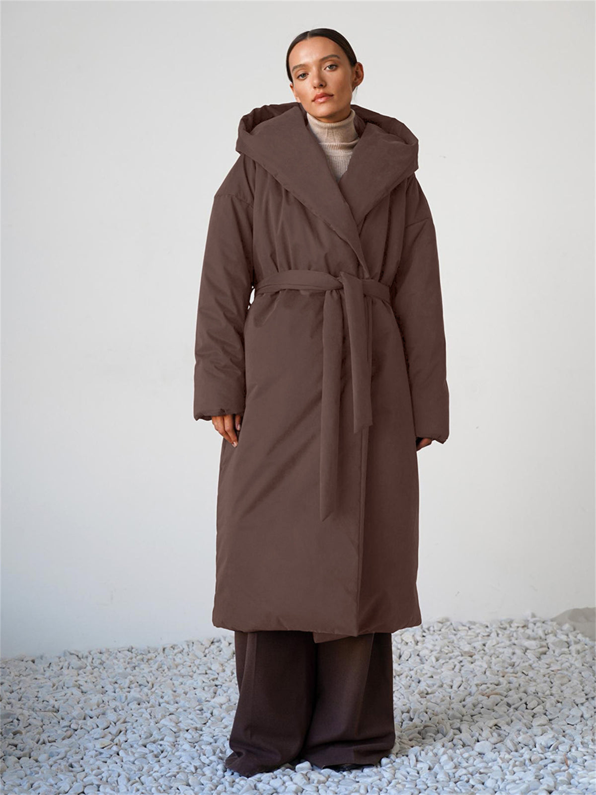 Aurora Belted Hooded Puffer Coat