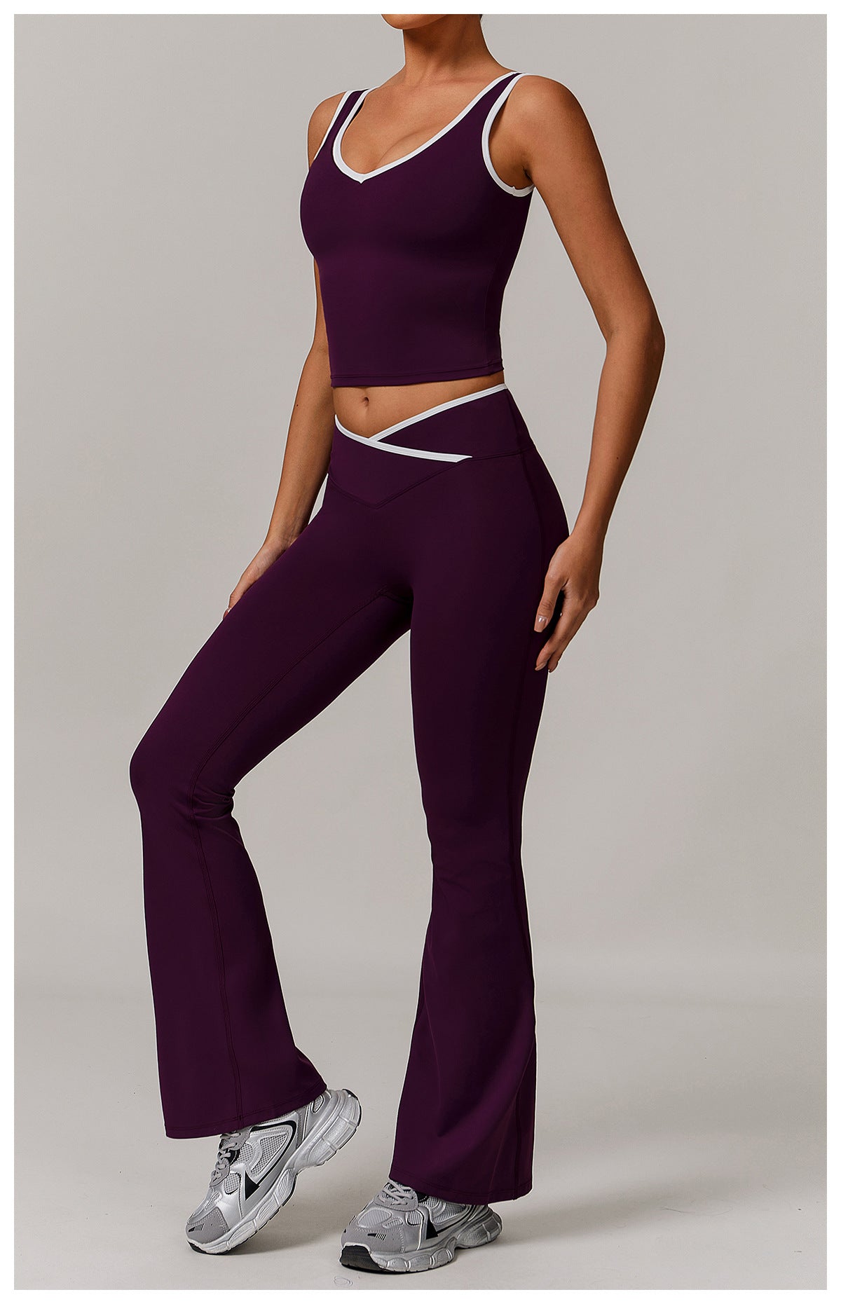 Cross Waist Fitness Tank Flare Pants Set