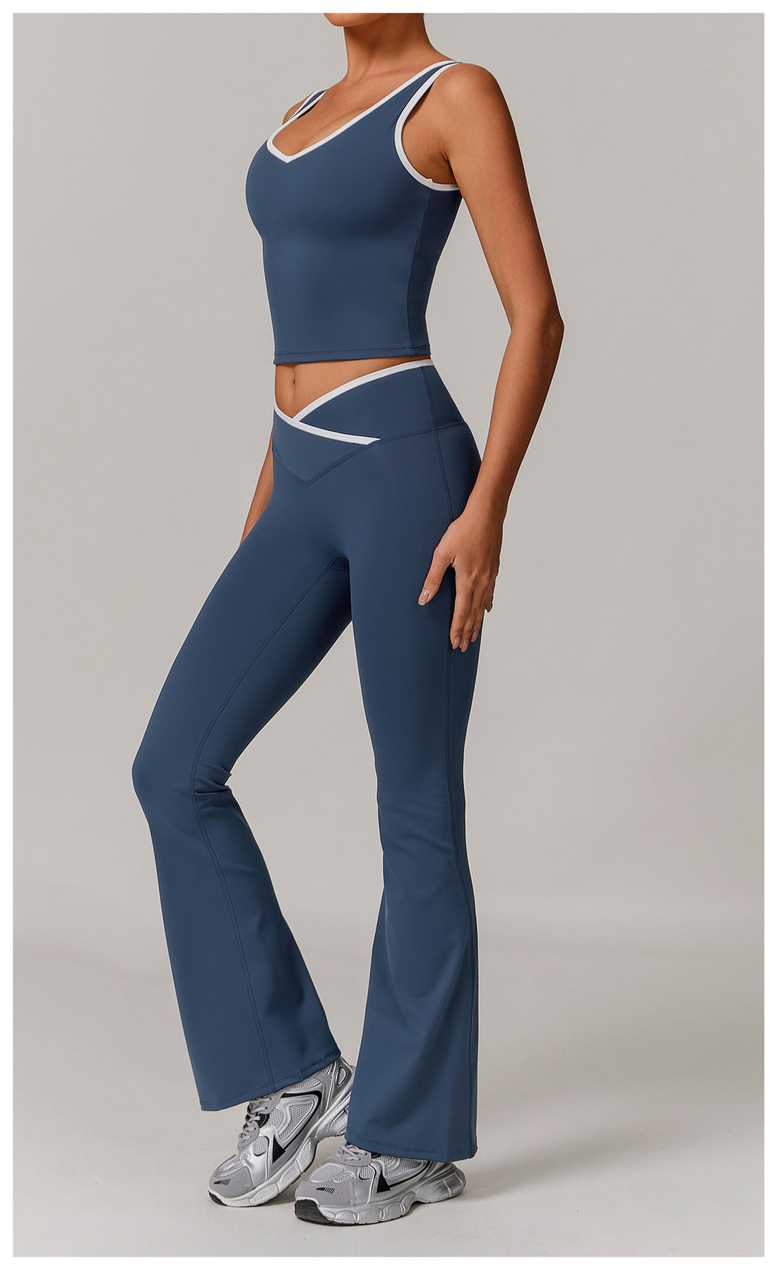 Cross Waist Fitness Tank Flare Pants Set
